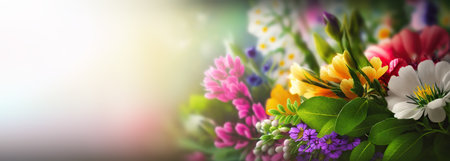 Colorful vibrant bouquet of various flowers. Generative AIの素材