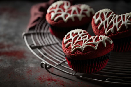 Red velvet cupcakes, Saint Valentine sweet treat concept. Generative AIの素材
