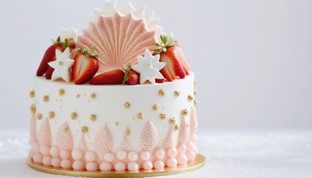 Strawberry cake for a little girl birthday party. Generative AIの素材