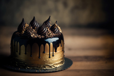 Fabulous luxury design golden chocolate cake. Generative AIの素材