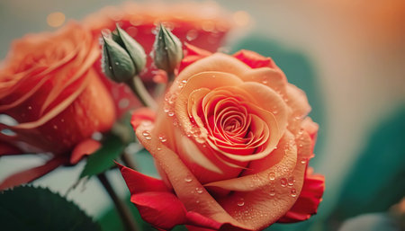 Beautiful bouquet of roses close up illustration, banner. Generative AIの素材