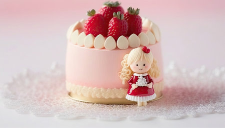 Strawberry cake for a little girl birthday party. Generative AIの素材