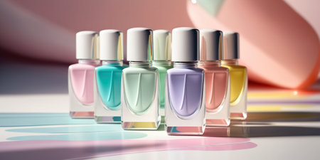 Colorful nail polish bottles, trendy illustration. Generative AIの素材