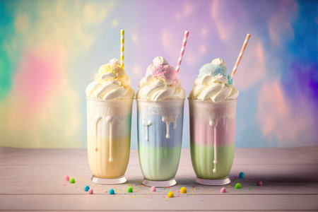 Fantasy magical rainbow style milkshake ice cream drink. Generative AIの素材