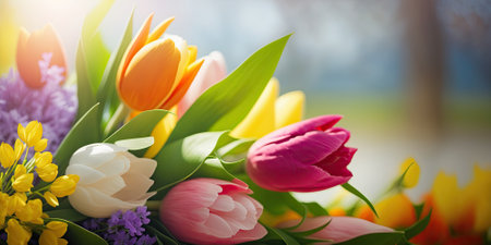 Colorful vibrant bouquet of various flowers. Generative AIの素材