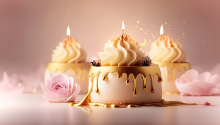 Rose and white color cake, dessert for birthday, wedding. Generative AIの素材