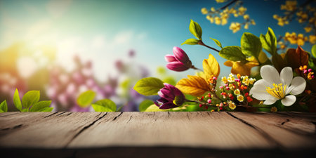 Beautiful floral spring banner for Mother's day, 8 March. Generative AIの素材