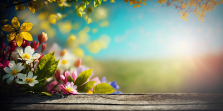 Beautiful floral spring banner for Mother's day, 8 March. Generative AIの素材