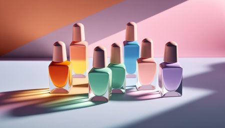 Colorful nail polish bottles, trendy illustration. Generative AIの素材