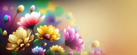 Beautiful floral spring banner for Mother's day, 8 March. Generative AIの素材
