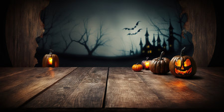 A halloween scene with a scary jack o'lantern and pumpkin. Generative AIの素材