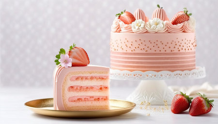 Strawberry cake for a little girl birthday party. Generative AIの素材