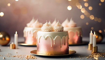 Rose and white color cake, dessert for birthday, wedding. Generative AIの素材