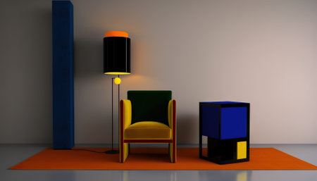 Modern living room design with accent on bold colours. Generative AIの素材