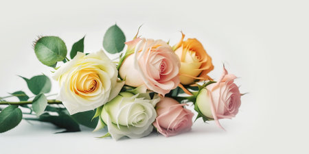 Beautiful bouquet of roses close up illustration, banner. Generative AIの素材
