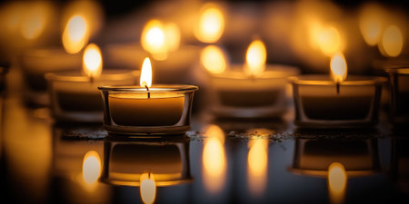 Burning tea lights, candle vigil concept. Generative AIの素材