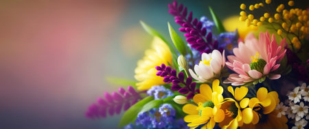 Colorful vibrant bouquet of various flowers. Generative AIの素材