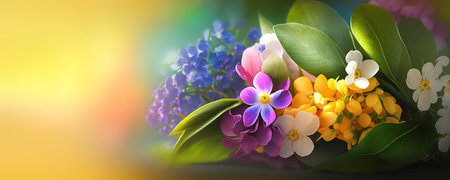 Colorful vibrant bouquet of various flowers. Generative AIの素材