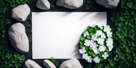 Trendy bold composition with copyspace , flowers and various natural organic elements. Generative AIの素材