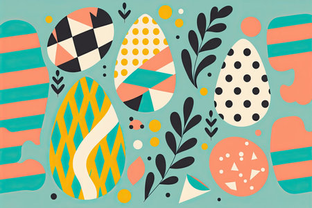 Easter themed memphis style trendy illustration. Generative AIの素材