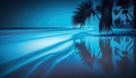 Mystically illuminated blue sandy beach. generative AIの素材