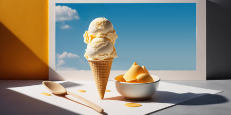 Bold trendy sunny summer illustration with icecream. Generative AIの素材