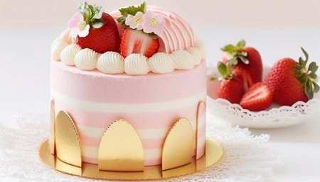 Strawberry cake for a little girl birthday party. Generative AIの素材