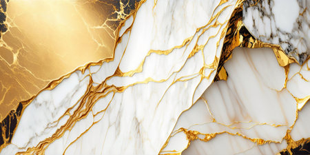 Intricate marble and gold texture close up. Generative AIの素材