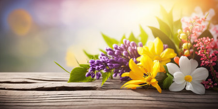Beautiful floral spring banner for Mother's day, 8 March. Generative AIの素材