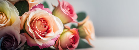 Beautiful bouquet of roses close up illustration, banner. Generative AIの素材