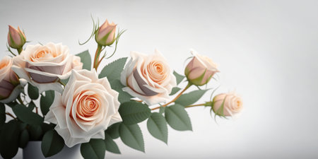 Beautiful bouquet of roses close up illustration, banner. Generative AIの素材