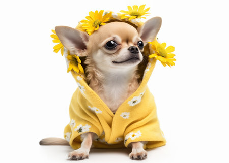 Funny illustration of cute chihuahua dressed in robe. Generative AIの素材