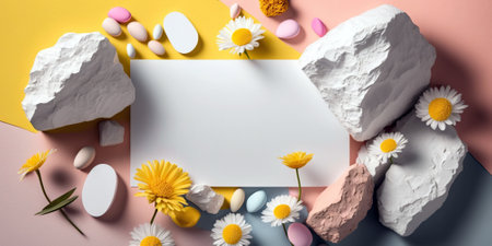 Trendy bold composition with copyspace , flowers and various natural organic elements. Generative AIの素材