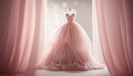Elegant pink wedding dress , prom dress on hanger. Generative AIの素材