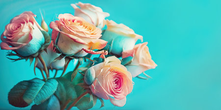 Beautiful bouquet of roses close up illustration, banner. Generative AIの素材