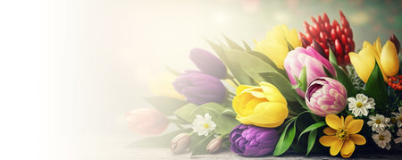 Colorful vibrant bouquet of various flowers. Generative AIの素材