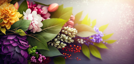 Bouquet of colorful flowers on a dark background. floral backgroundの素材