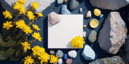 Trendy bold composition with copyspace , flowers and various natural organic elements. Generative AIの素材