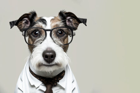 Dog in a doctor, medical worker outfit on a light background. Generative AI.の素材