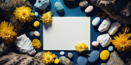 Trendy bold composition with copyspace , flowers and various natural organic elements. Generative AIの素材
