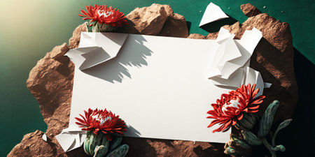 Trendy bold composition with copyspace , flowers and various natural organic elements. Generative AIの素材