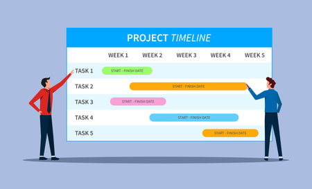Businessmen checking and evaluating project timeline concept vector illustration.のイラスト素材