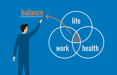 A businessman sketching 3 circles of life, work, health in a balanceのイラスト素材