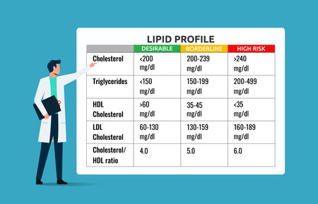 Lipid profile range. Healthcare providers share information about the blood lipid range and its importance for human health to prevent the risk of degenerative diseasesのイラスト素材