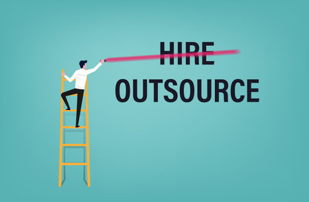 Business man delete Hire word on with highlighter pen for business outsourcing conceptのイラスト素材