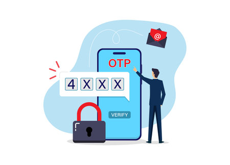 One time password (OTP) verification methods concept, unique codes for protection against cyber crimeのイラスト素材