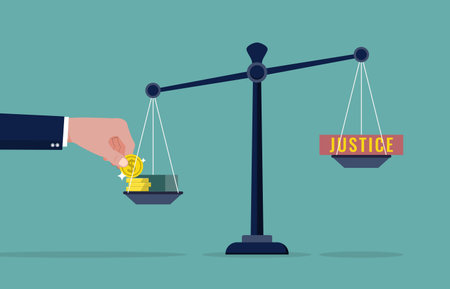 Corruption and bribery concept, justice scale with money symbol, abuse of powerのイラスト素材