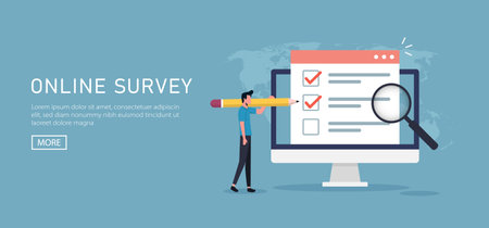 Online survey concept for survey questionnaire, poll, opinion or customer feedback and review using internetのイラスト素材