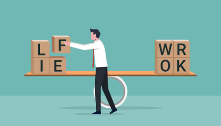 Life and work balance on scale symbolize harmony between life and work conceptのイラスト素材