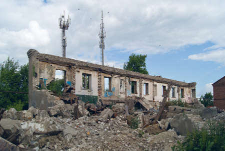 Lonely walls of ruined houses. Ruinedの写真素材